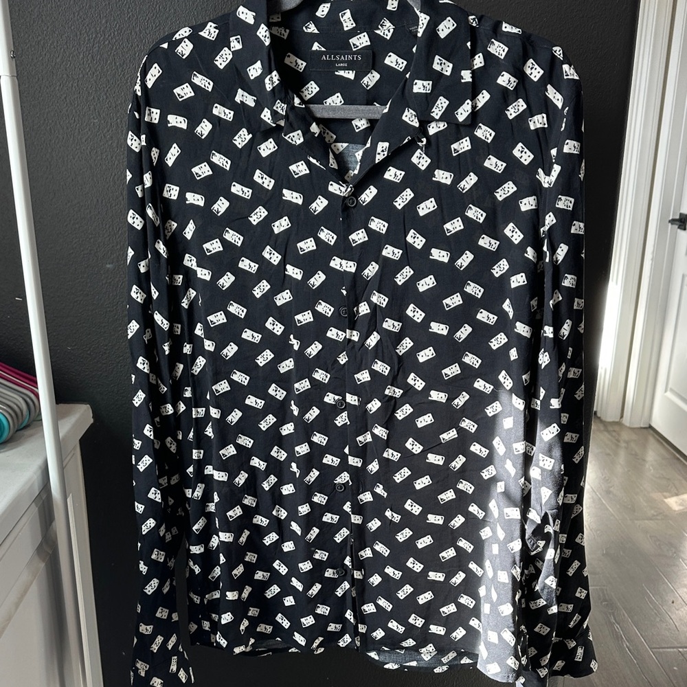 All Saints Black and White Domino Pattern Shirt
